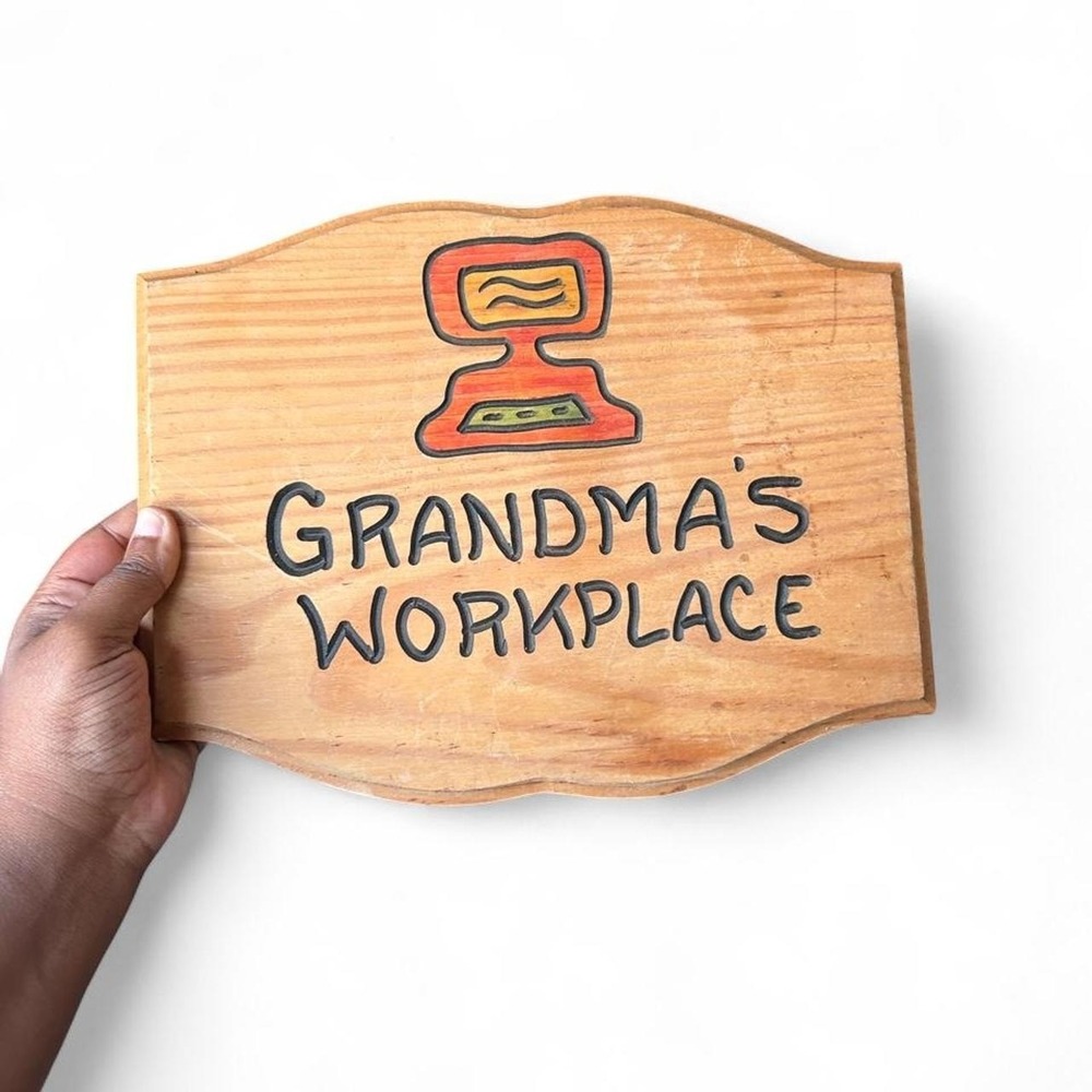 Vintage Grandma's Workplace Wooden Computer Sign NJ Y2k Retro Office Decor OS